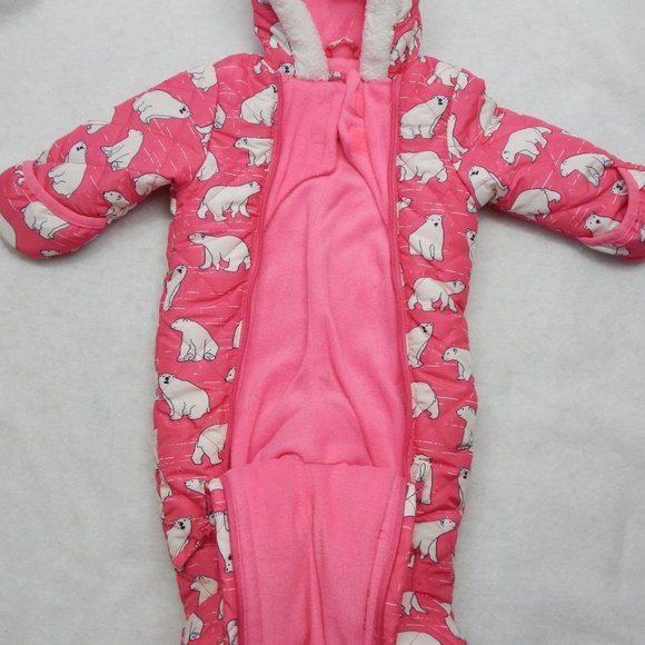 Wippette Girls Pink Polar Bear Snow Suit Footed and Hooded Size 3 to 6 Months - Picture 5 of 11